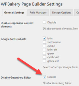 WordPress 5 - Disable Gutenberg with WPBakery